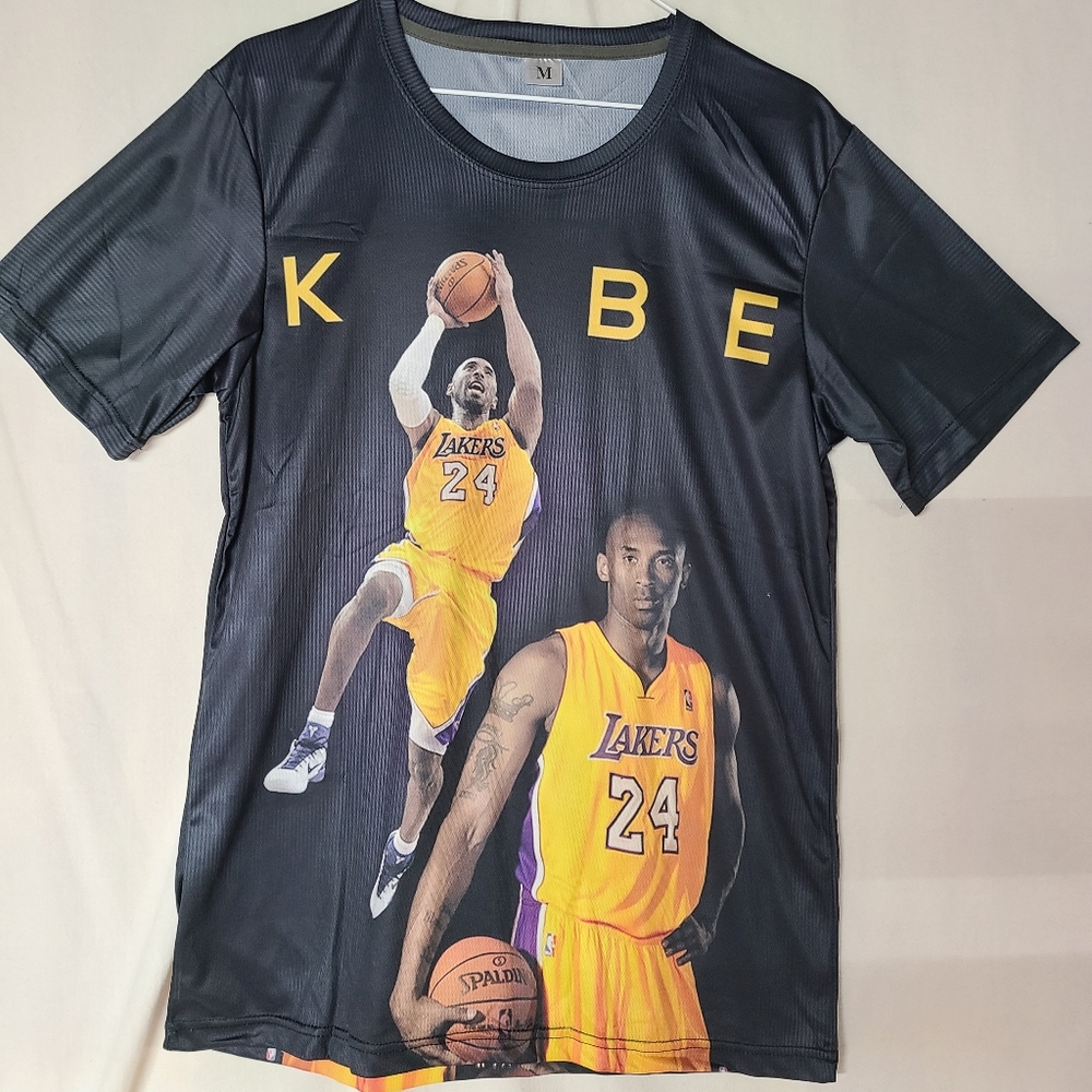 NWOT Black Medium Polyester T-shirt with Kobe Bryant on front and back